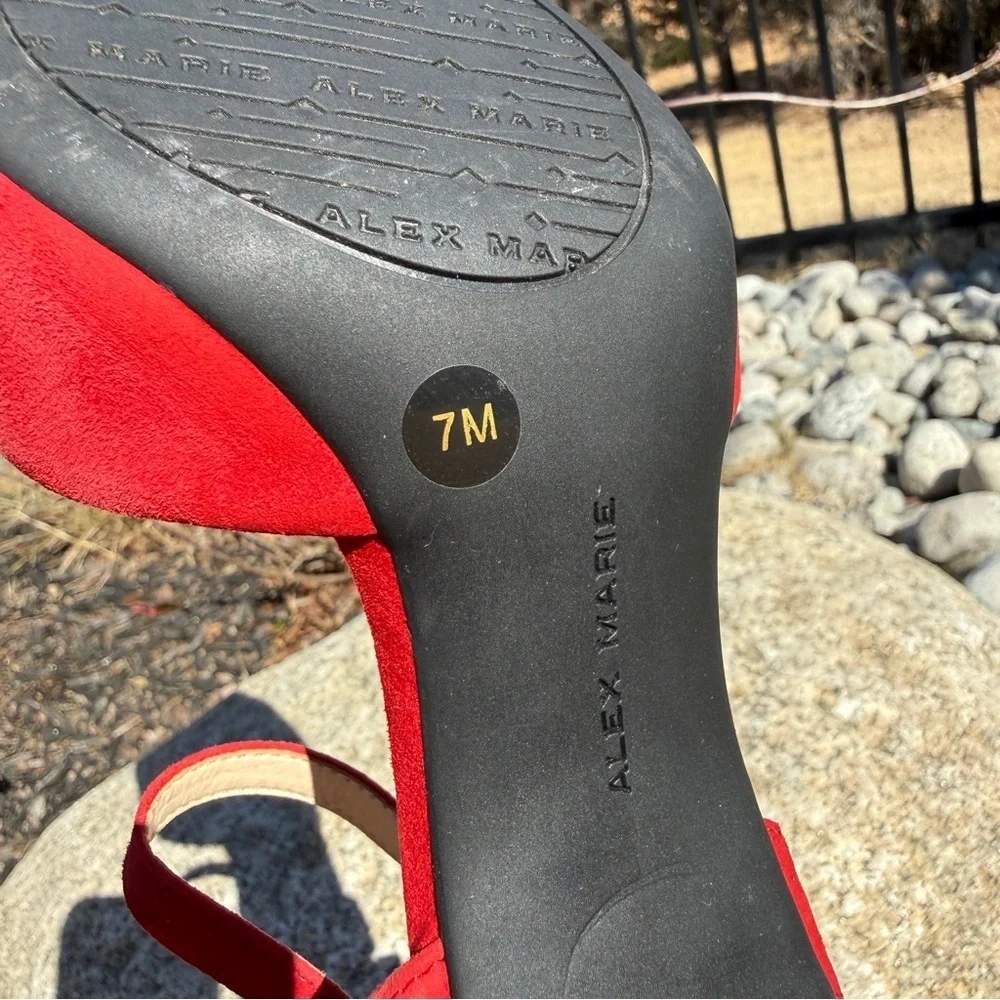 Alex Marie Womens Red Suede Ankle Strap Block Heel Pointed Toe Pumps Size 7M